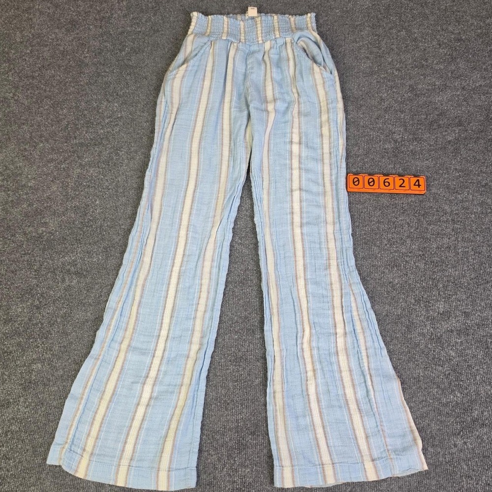 Billabong blue and beige Boho vertical striped pants size M  100% Cotton